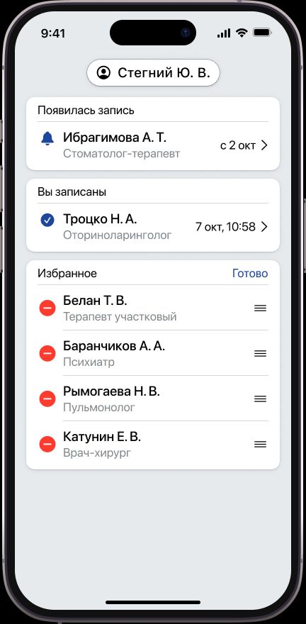 Редактирование избранного